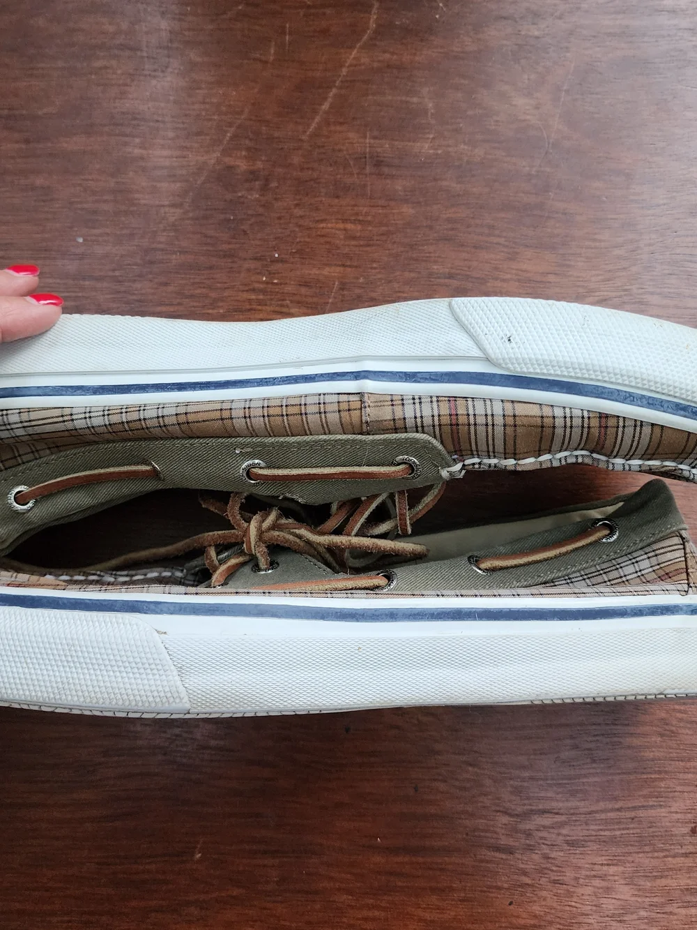 Sperry Top-Sider Plaid Canvas Boat Shoes Green Sage Tan Deck Loafers [11M]